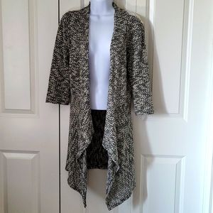 Knit Open Long Cardigan with Lace Detail Back - Size M